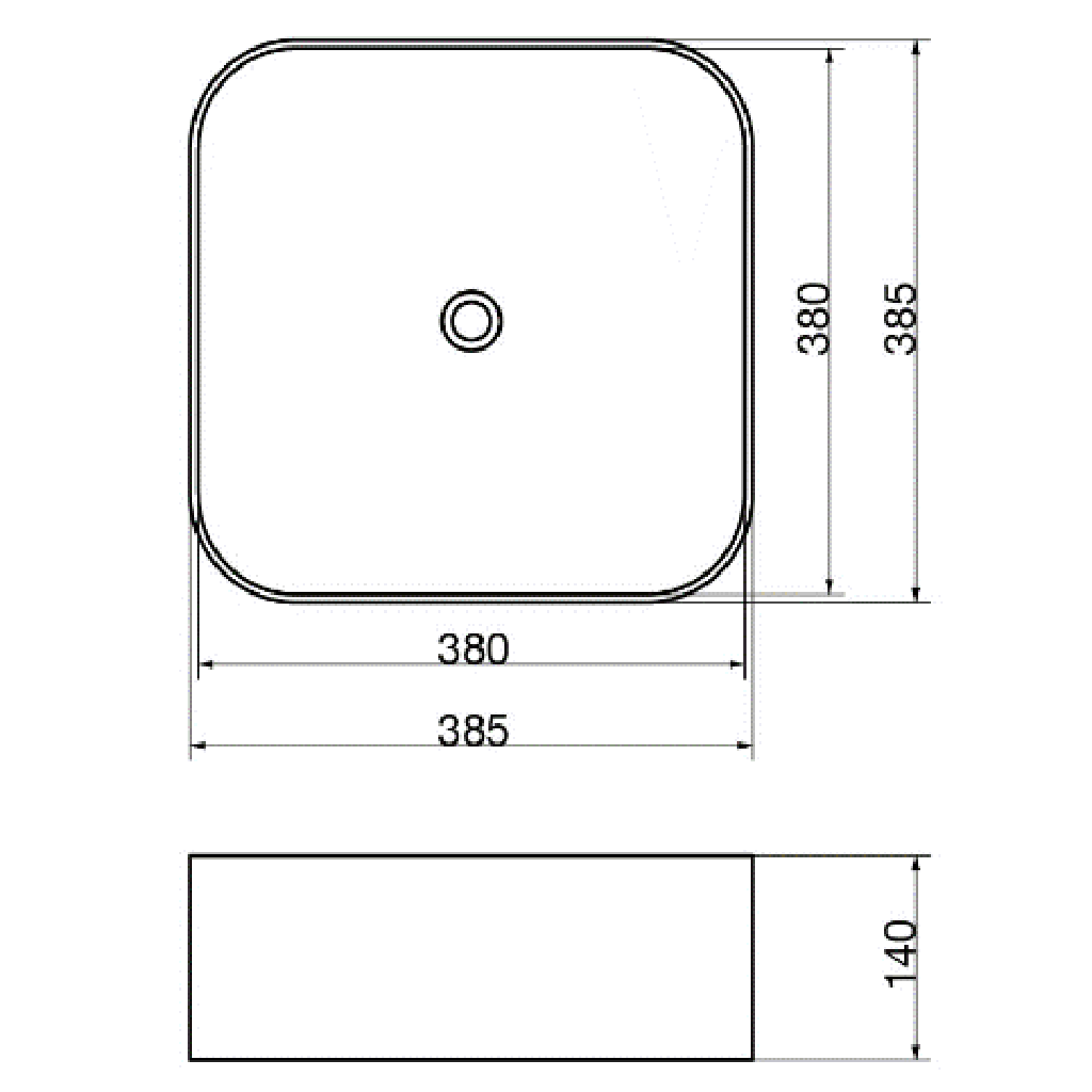 Claya Bathware Luna 380mm Rectangle Ceramic Above Counter Basin Gloss White No Overflow No Tap Hole-YT Bathroom