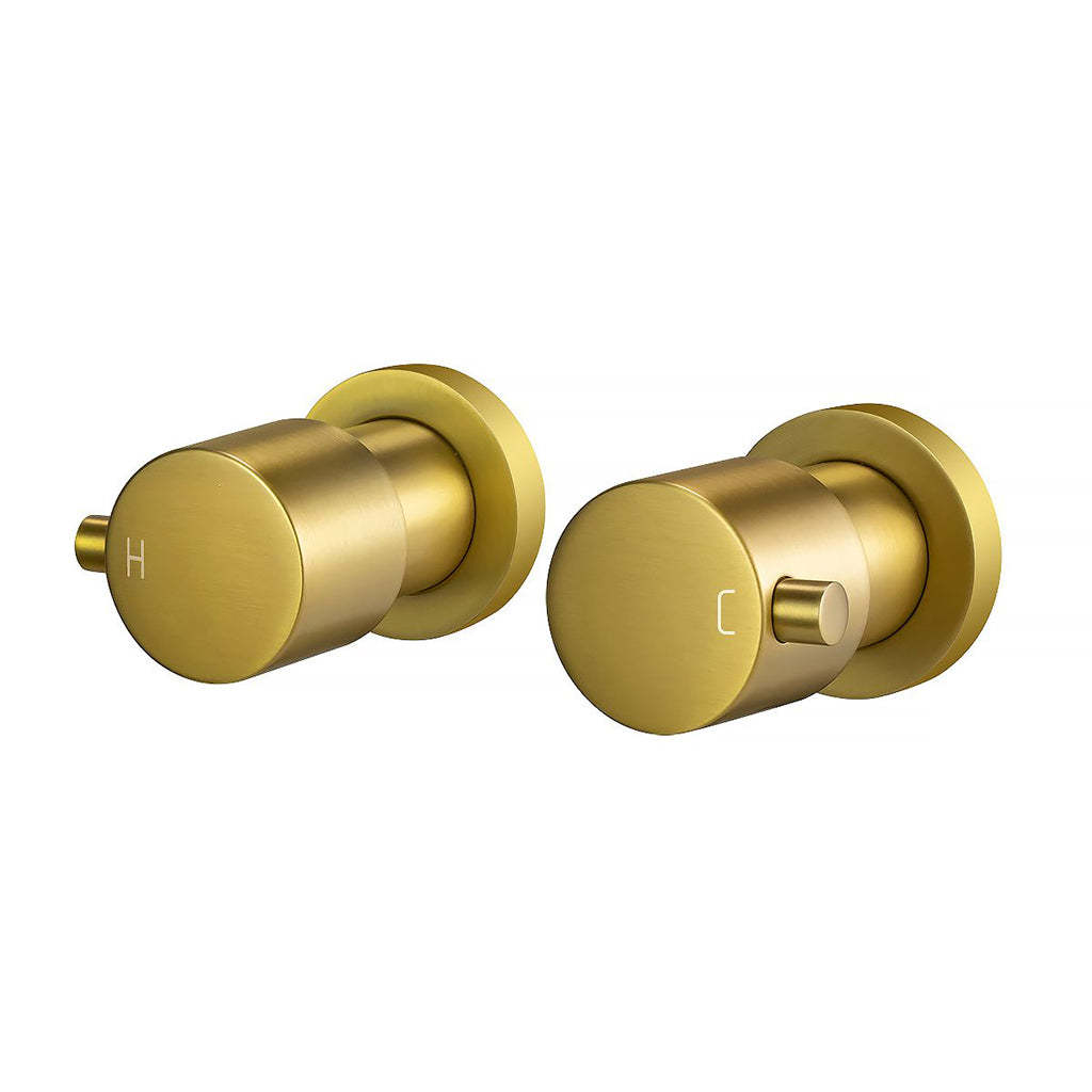 Round Brushed Brass Shower Wall Taps-YT Bathroom