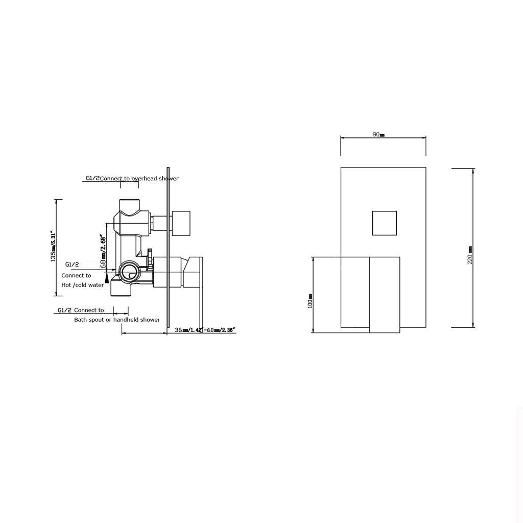 Blaze Black Shower/Bath Mixer Diverter Long Cover-YT Bathroom