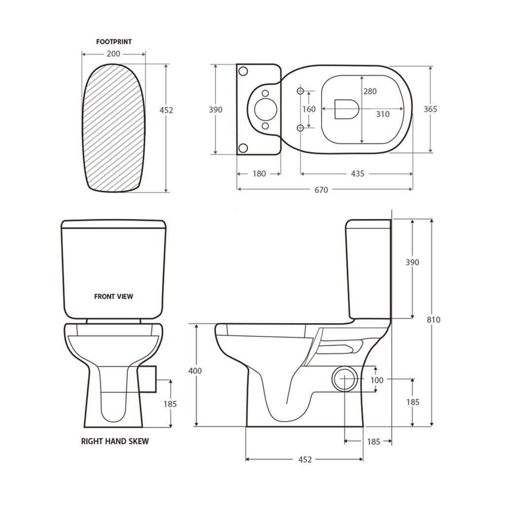 RAK Liwa White Close-Coupled Toilet Suite, Right Skew Trap-YT Bathroom