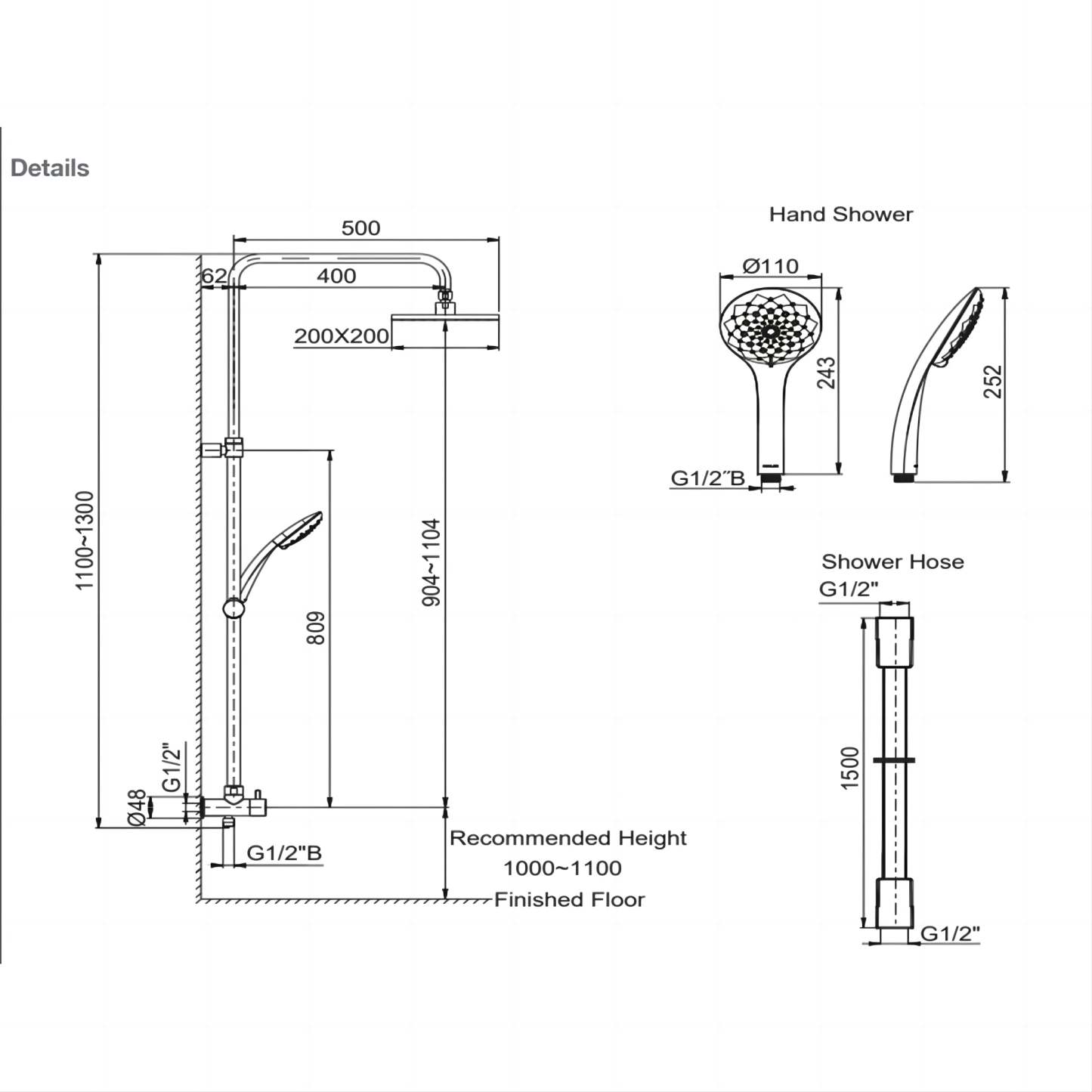 Rain Duet Renew Column - Square Shower Head Polished Chrome