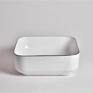 Claya Bathware Aries 380mm Square Ceramic Above Counter Basin Gloss White With Black Rim No Overflow No Tap Hole-YT Bathroom