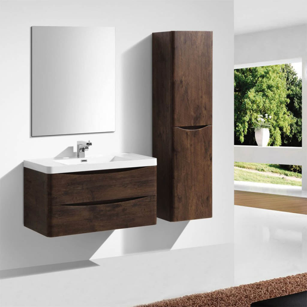 BELBAGNO ANCONA 900MM WALL HUNG ROSE WOOD WITH CREAMIC TOP