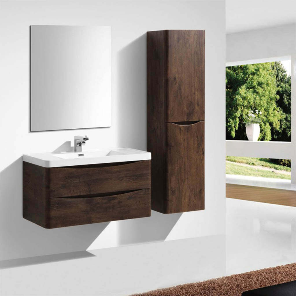 BELBAGNO ANCONA 900MM WALL HUNG ROSE WOOD WITH CREAMIC TOP