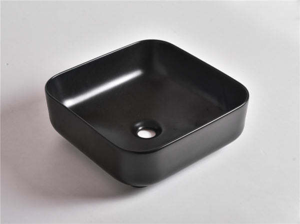 Claya Bathware Levenge 380mm Square Fine Ceramic Above Counter Basin Matte Black No Overflow No Tap Hole-YT Bathroom