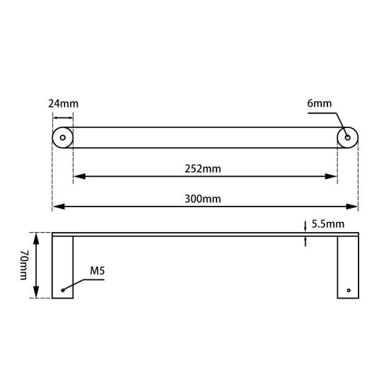 Black & Rose Gold Single Towel Holder 300mm Stainless Steel 304 Wall Mounted