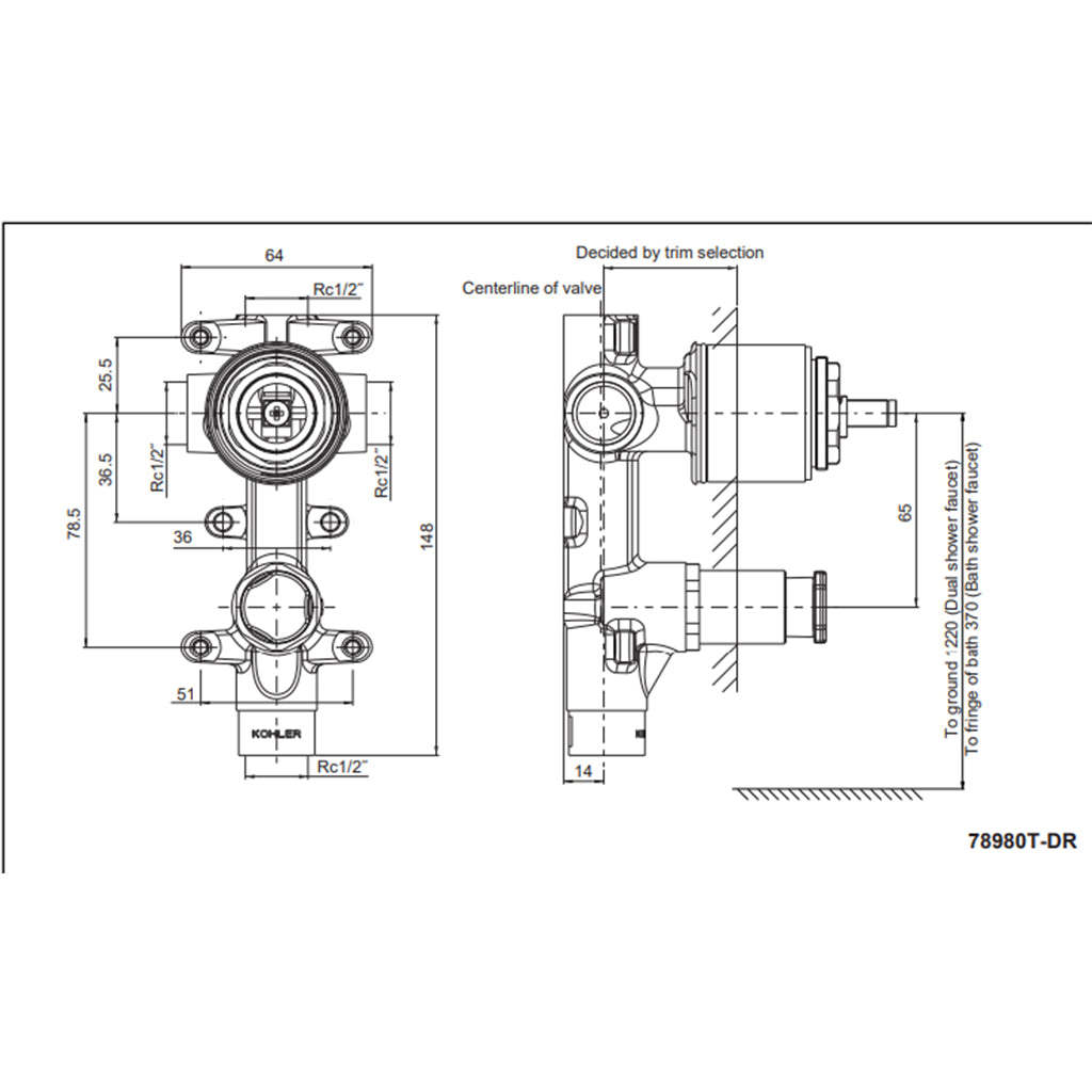 Kohler Shower & Bath 40mm valve with diverter-YT Bathroom