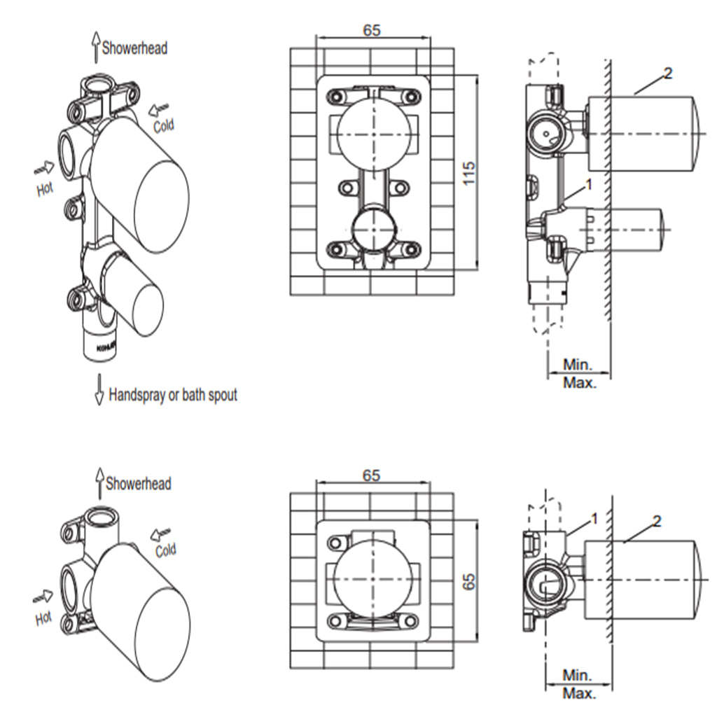 Kohler Shower & Bath 40mm valve with diverter-YT Bathroom