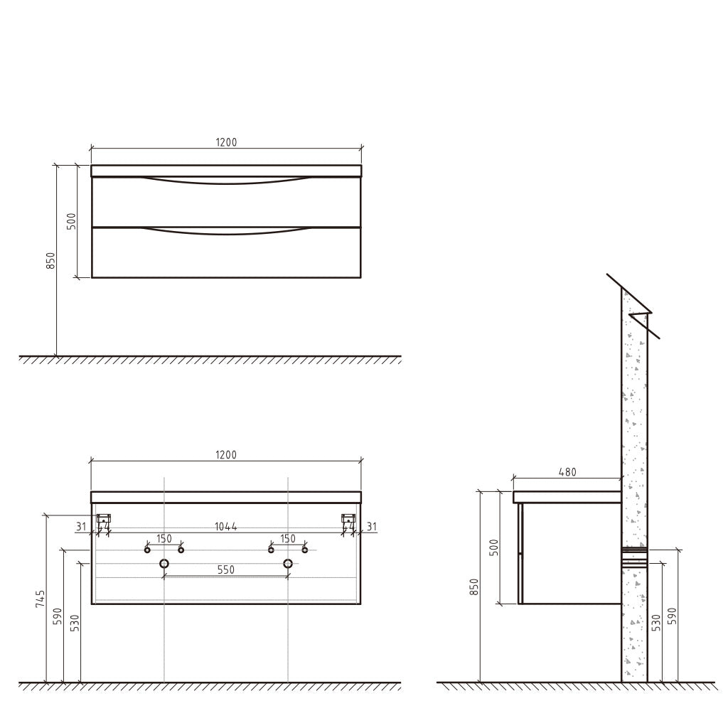 BelBagno ANCONA 1200 MM SINGLE, WALL HUNG, GLOSS WHITE-YT Bathroom