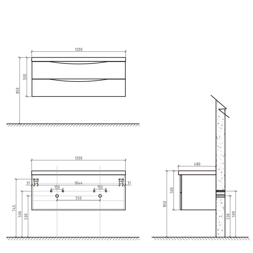 BelBagno ANCONA 1200 MM SINGLE, WALL HUNG, GLOSS WHITE-YT Bathroom