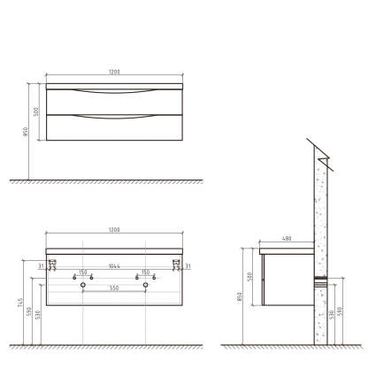 BelBagno ANCONA 1200 MM SINGLE, WALL HUNG, GLOSS WHITE-YT Bathroom