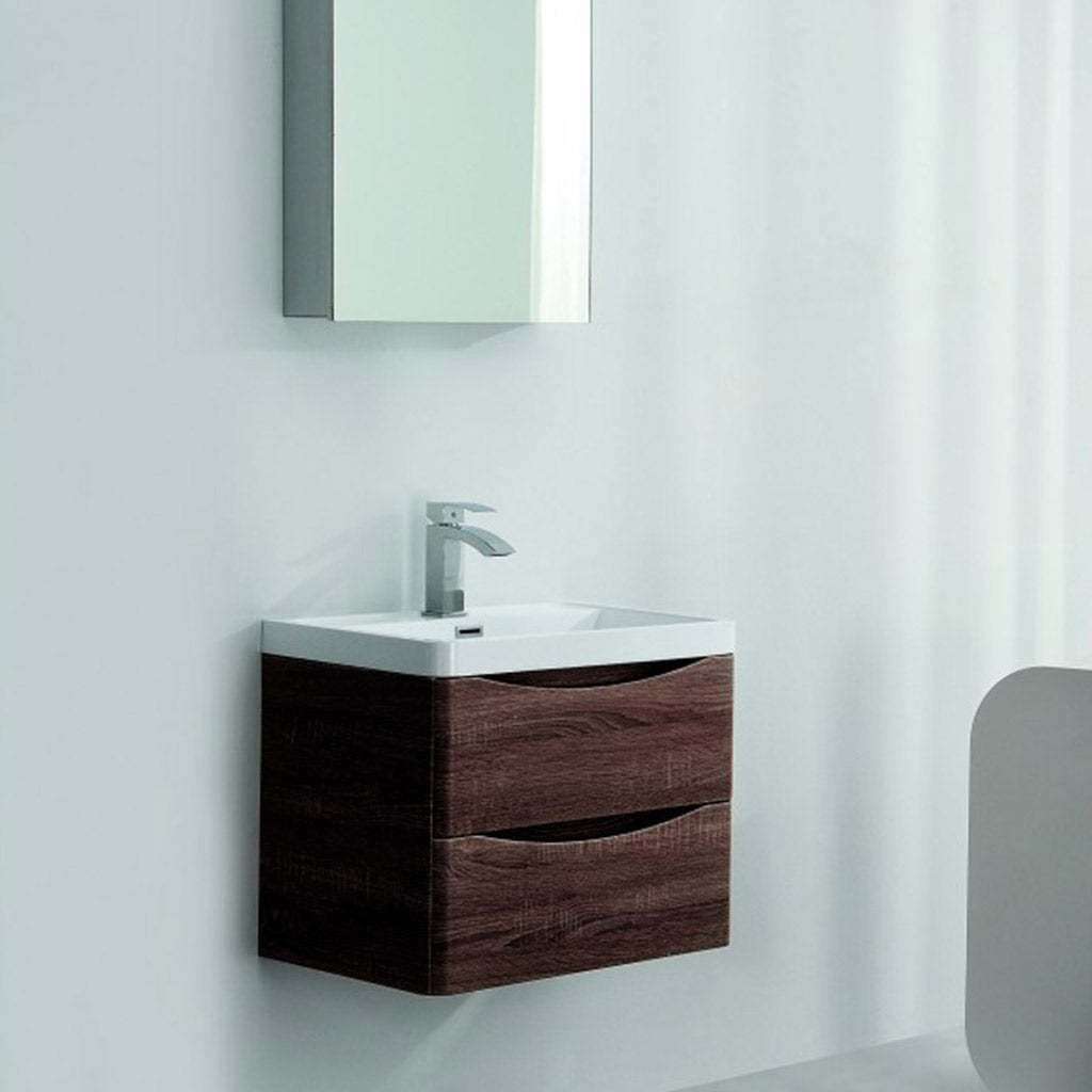 BelBagno Ancona 600mm Wall Hung Vanity Rose Wood Two Drawers One Tap H