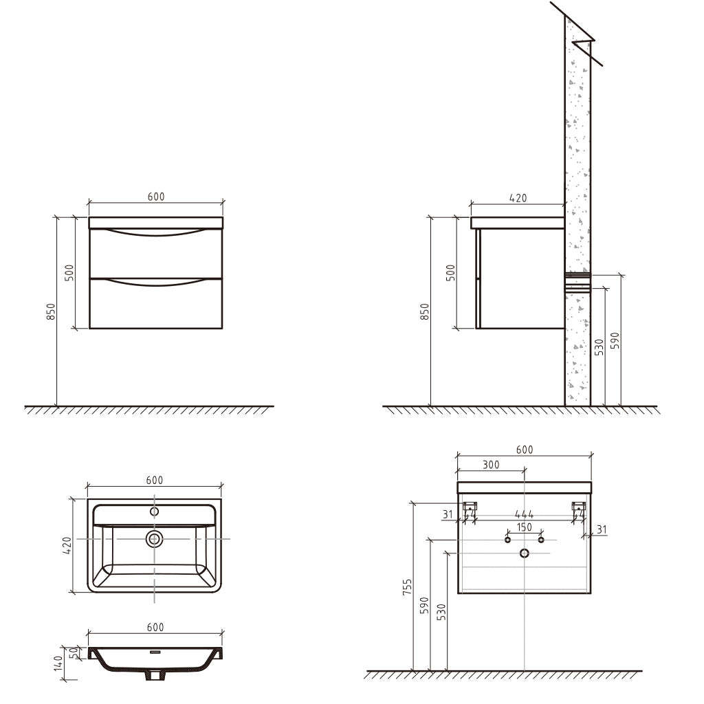 BELBAGNO ANCONA 600MM WALL HUNG WHITE OAK-YT Bathroom