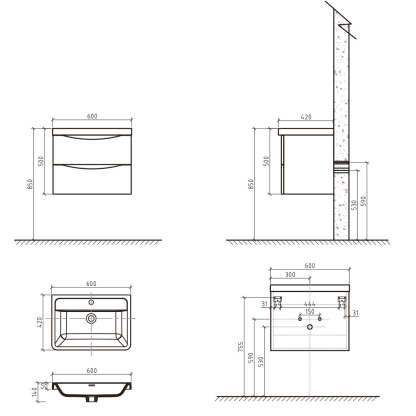 BELBAGNO ANCONA 600MM WALL HUNG WHITE OAK-YT Bathroom