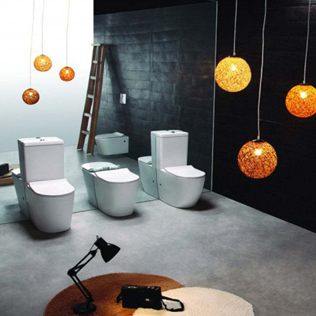 BelBagno Flay-R 830mm Bathroom Nano Glaze Rimless Back To Wall White Ceramic Toilet Suite