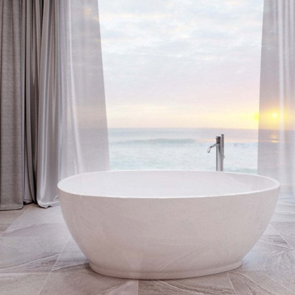 BelBagno AVEO 1700mm Freestanding Bathtub Acrylic Glossy White Oval Shape NO Overflow-YT Bathroom