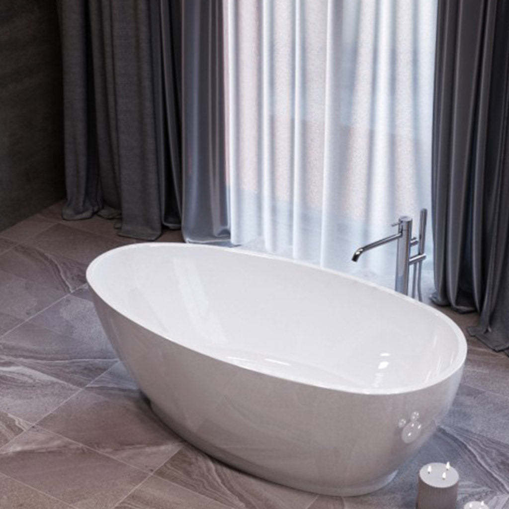 BelBagno AVEO 1700mm Freestanding Bathtub Acrylic Glossy White Oval Shape NO Overflow-YT Bathroom