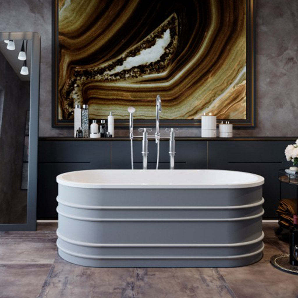 BelBagno BUCCIANO 1650mm Freestanding Bathtub Stone Grey Oval Shape With Overflow-YT Bathroom
