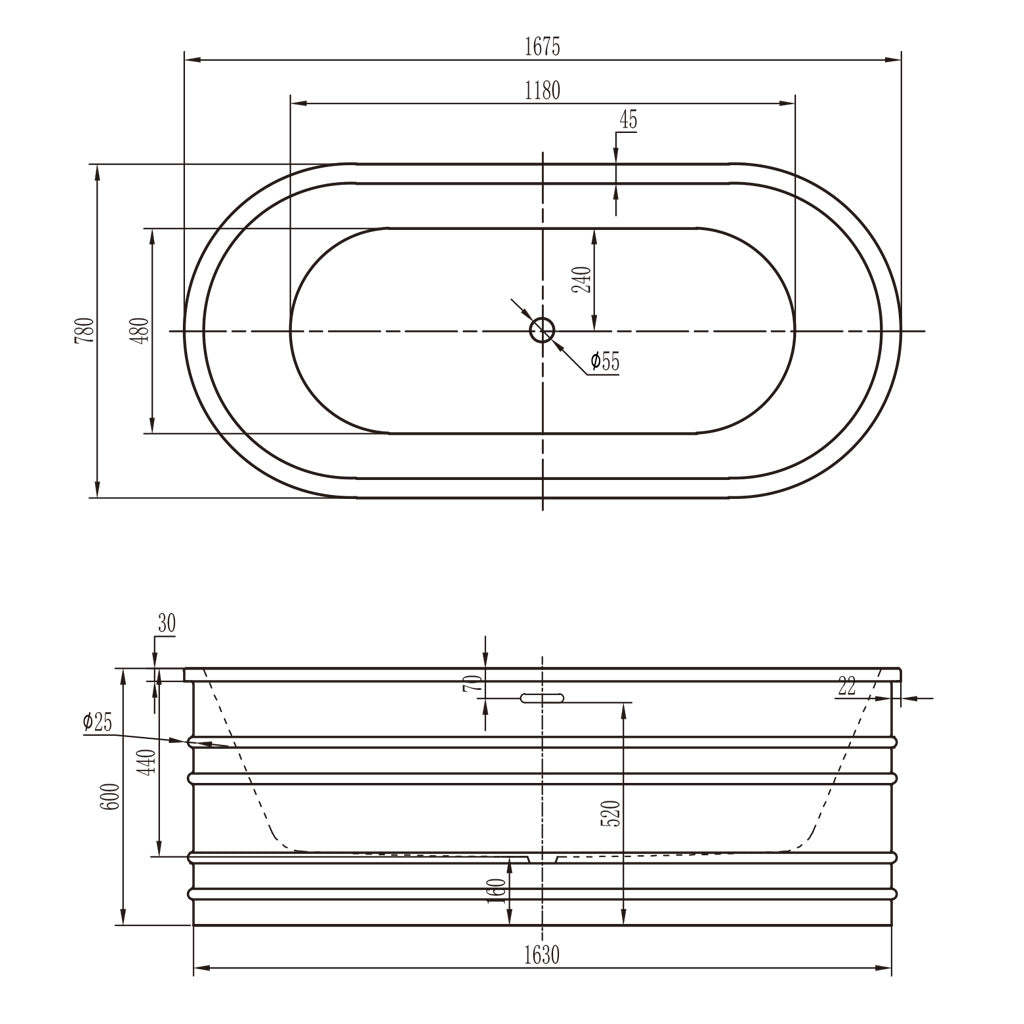 BelBagno BUCCIANO 1650mm Freestanding Bathtub Stone Grey Oval Shape With Overflow-YT Bathroom