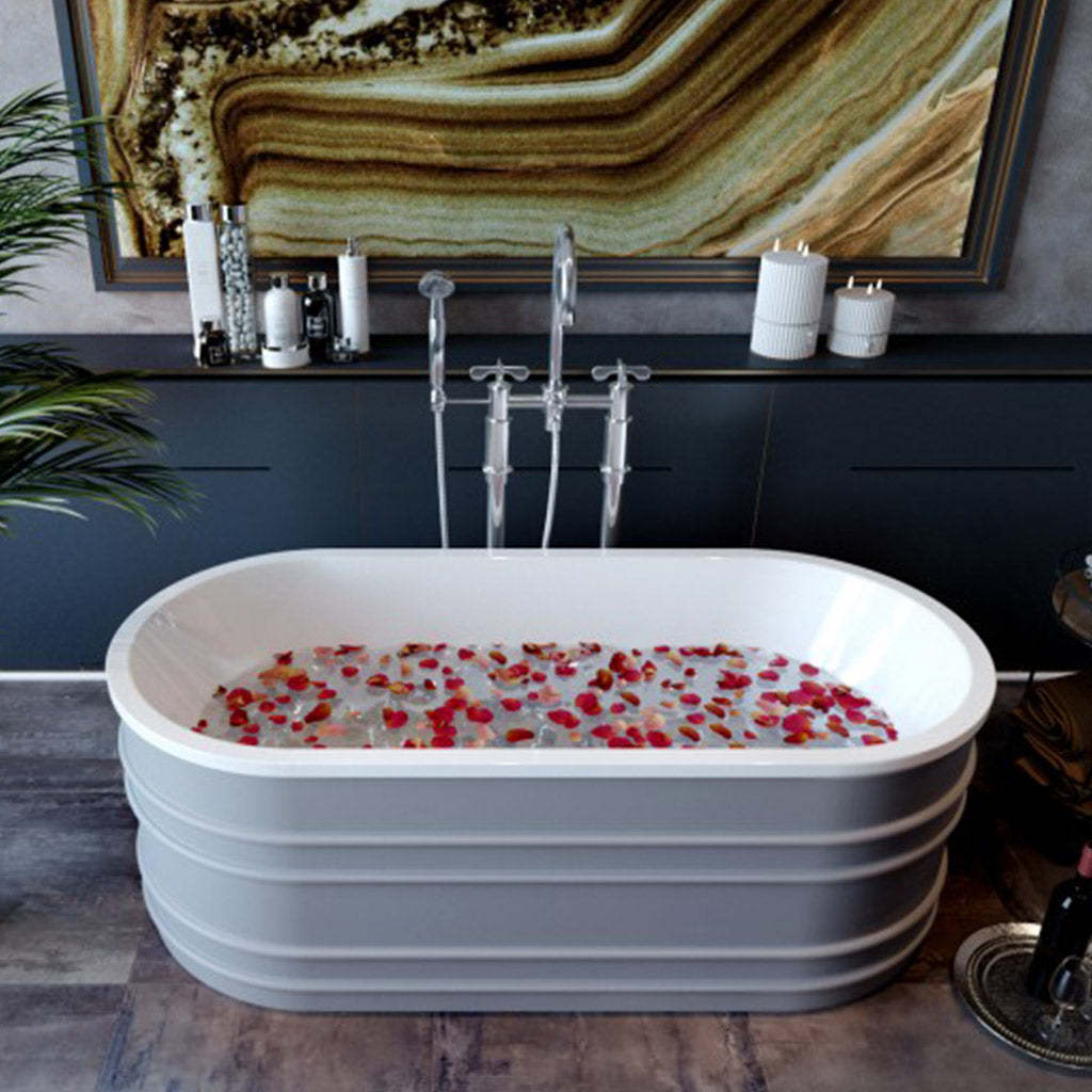 BelBagno BUCCIANO 1650mm Freestanding Bathtub Stone Grey Oval Shape With Overflow-YT Bathroom