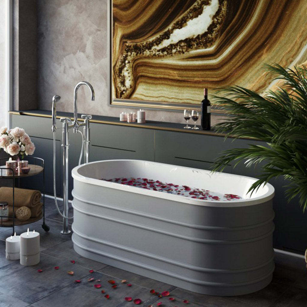 BelBagno BUCCIANO 1650mm Freestanding Bathtub Stone Grey Oval Shape With Overflow-YT Bathroom
