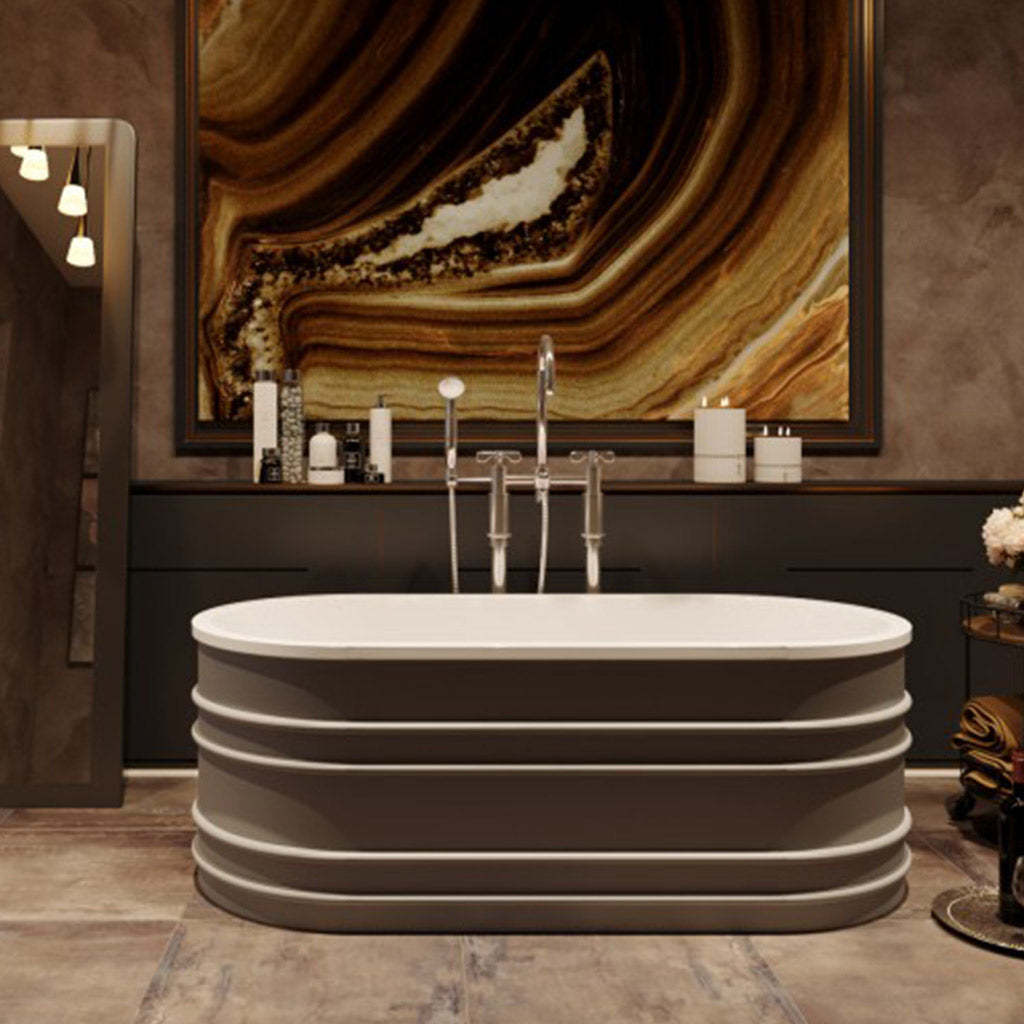 BelBagno BUCCIANO 1650mm Freestanding Bathtub Stone Grey Oval Shape With Overflow-YT Bathroom