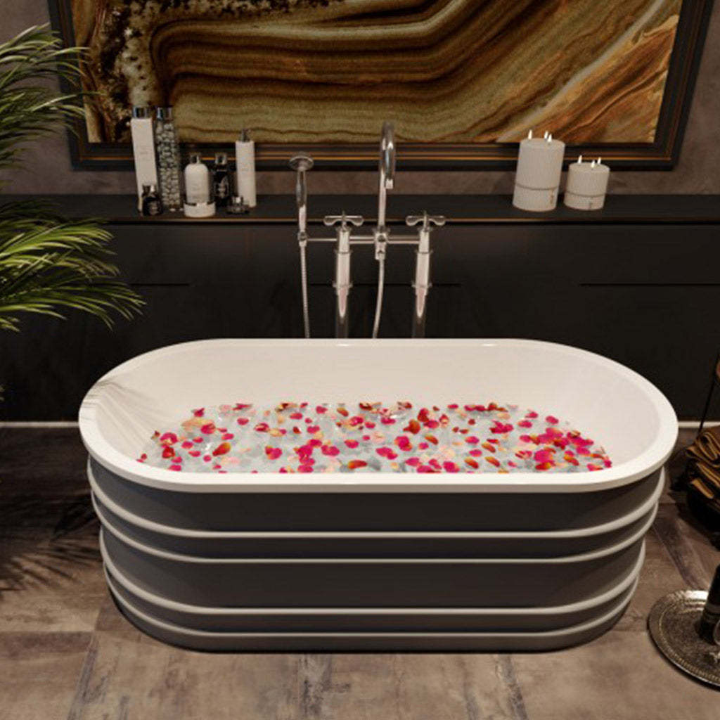 BelBagno BUCCIANO 1650mm Freestanding Bathtub Stone Grey Oval Shape With Overflow-YT Bathroom