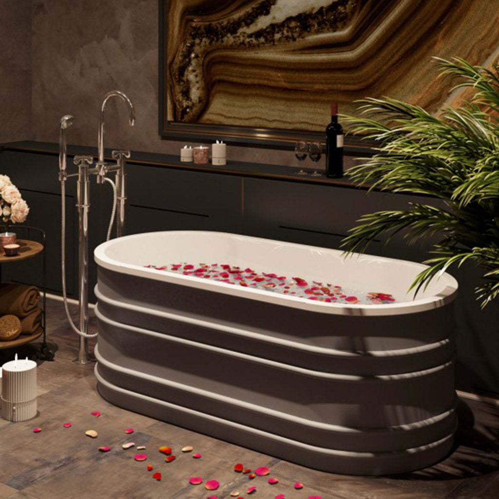 BelBagno BUCCIANO 1650mm Freestanding Bathtub Stone Grey Oval Shape With Overflow-YT Bathroom