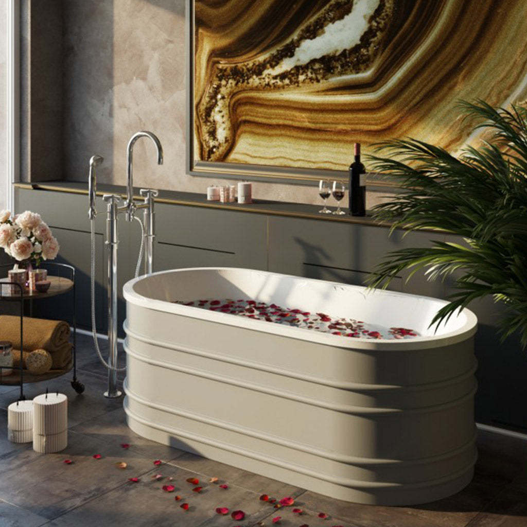 BelBagno BUCCIANO 1650mm Freestanding Bathtub Stone Grey Oval Shape With Overflow-YT Bathroom