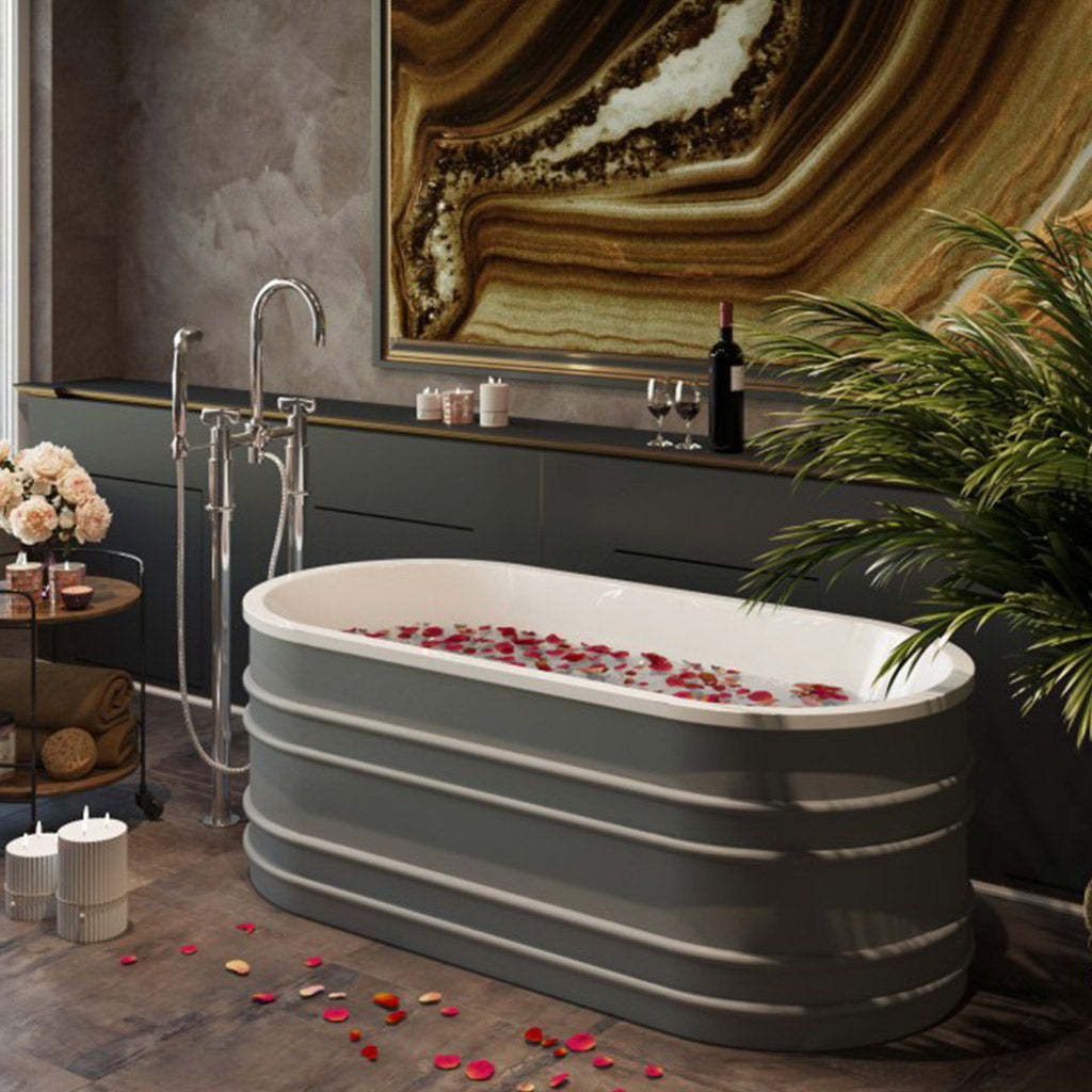 BelBagno BUCCIANO 1650mm Freestanding Bathtub Stone Grey Oval Shape With Overflow-YT Bathroom