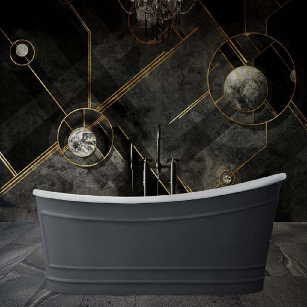 BelBagno RITZ 1676mm Freestanding Bathtub Acrylic Grey Oval Shape NO Overflow-YT Bathroom
