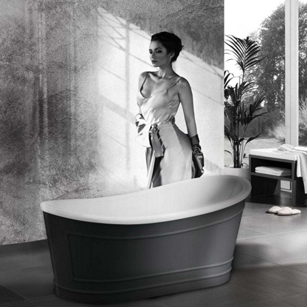 BelBagno RITZ 1676mm Freestanding Bathtub Acrylic Grey Oval Shape NO Overflow-YT Bathroom