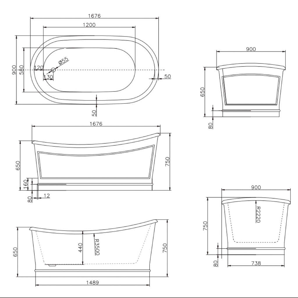 BelBagno RITZ 1676mm Freestanding Bathtub Acrylic Grey Oval Shape NO Overflow-YT Bathroom