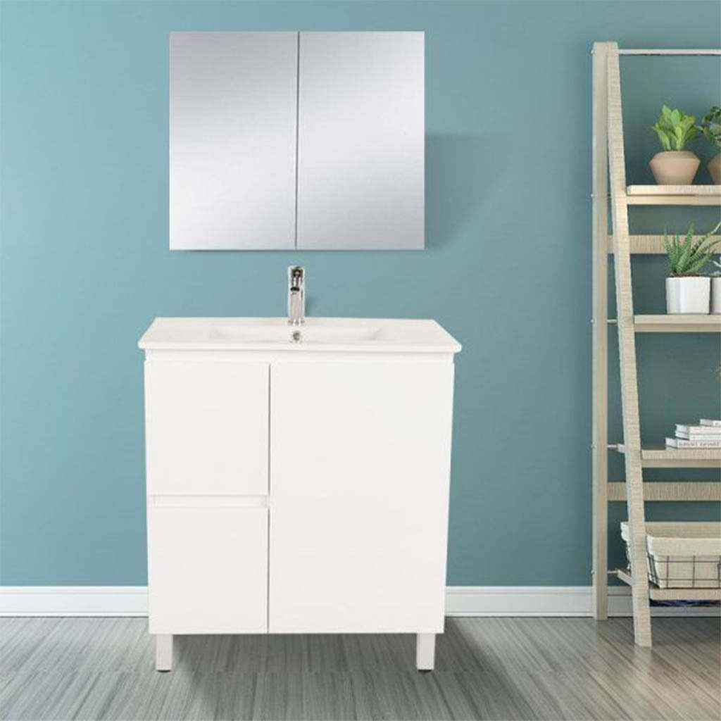 Unicasa Gloss White BIANCA 750mm Floor Standing Vanity Left Hand Drawer-YT Bathroom