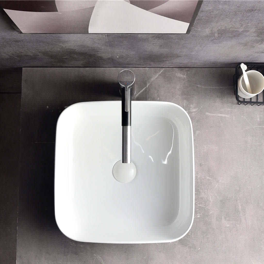 Claya Bathware Luna 380mm Rectangle Ceramic Above Counter Basin Gloss White No Overflow No Tap Hole-YT Bathroom