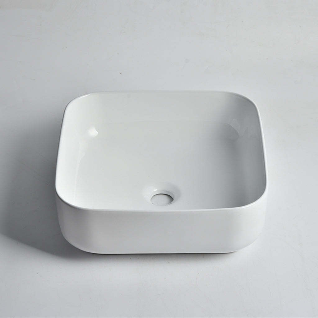 Claya Bathware Luna 380mm Rectangle Ceramic Above Counter Basin Gloss White No Overflow No Tap Hole-YT Bathroom