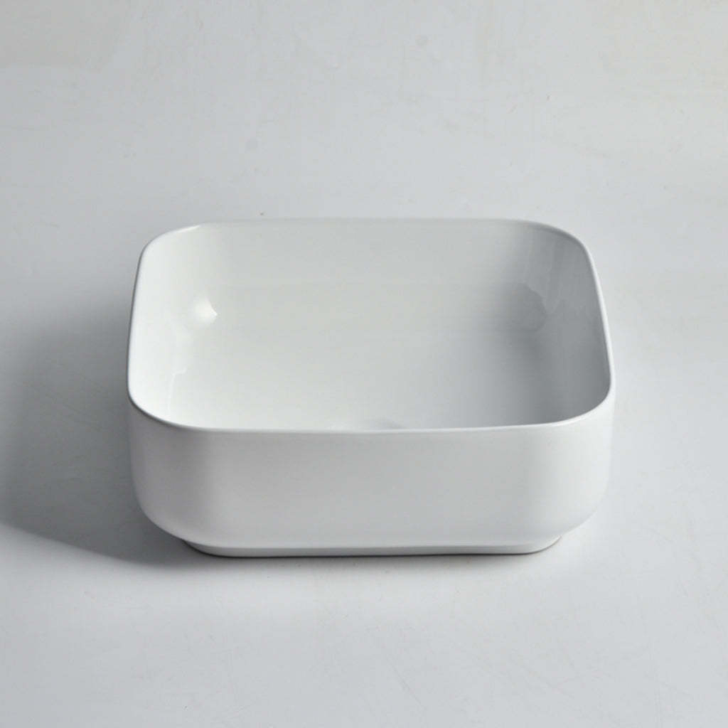 Claya Bathware Luna 380mm Rectangle Ceramic Above Counter Basin Gloss White No Overflow No Tap Hole-YT Bathroom