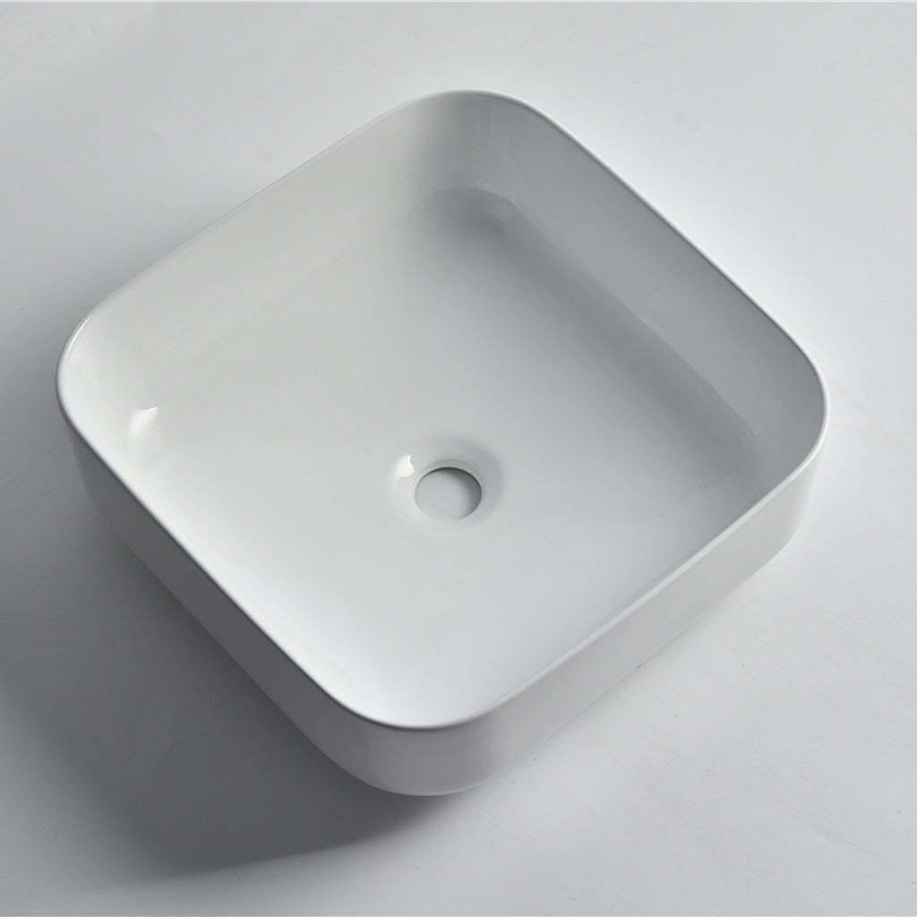 Claya Bathware Luna 380mm Rectangle Ceramic Above Counter Basin Gloss White No Overflow No Tap Hole-YT Bathroom
