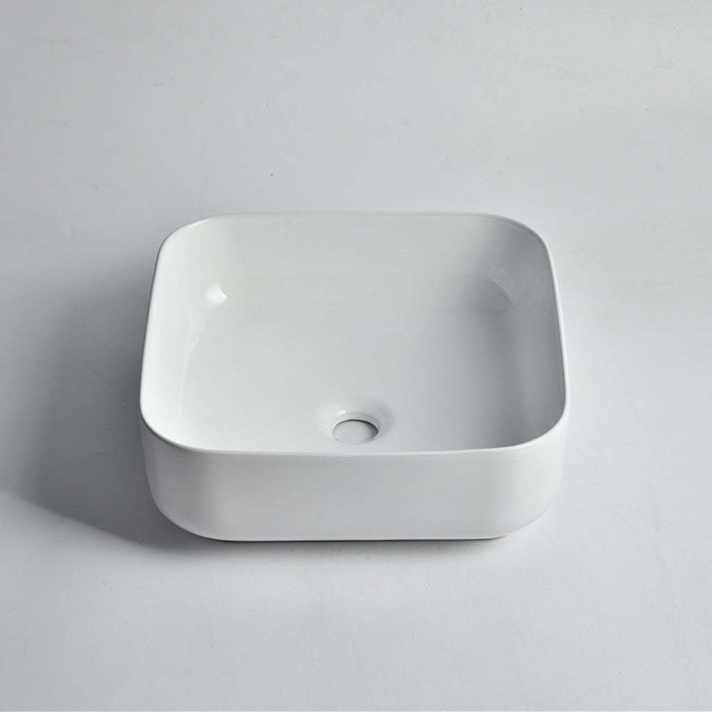Claya Bathware Luna 380mm Rectangle Ceramic Above Counter Basin Gloss White No Overflow No Tap Hole-YT Bathroom
