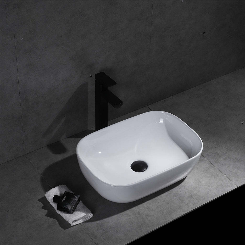 Claya Bathware Luna 460mm Rectangle Ceramic Above Counter Basin Gloss White No Overflow No Tap Hole-YT Bathroom