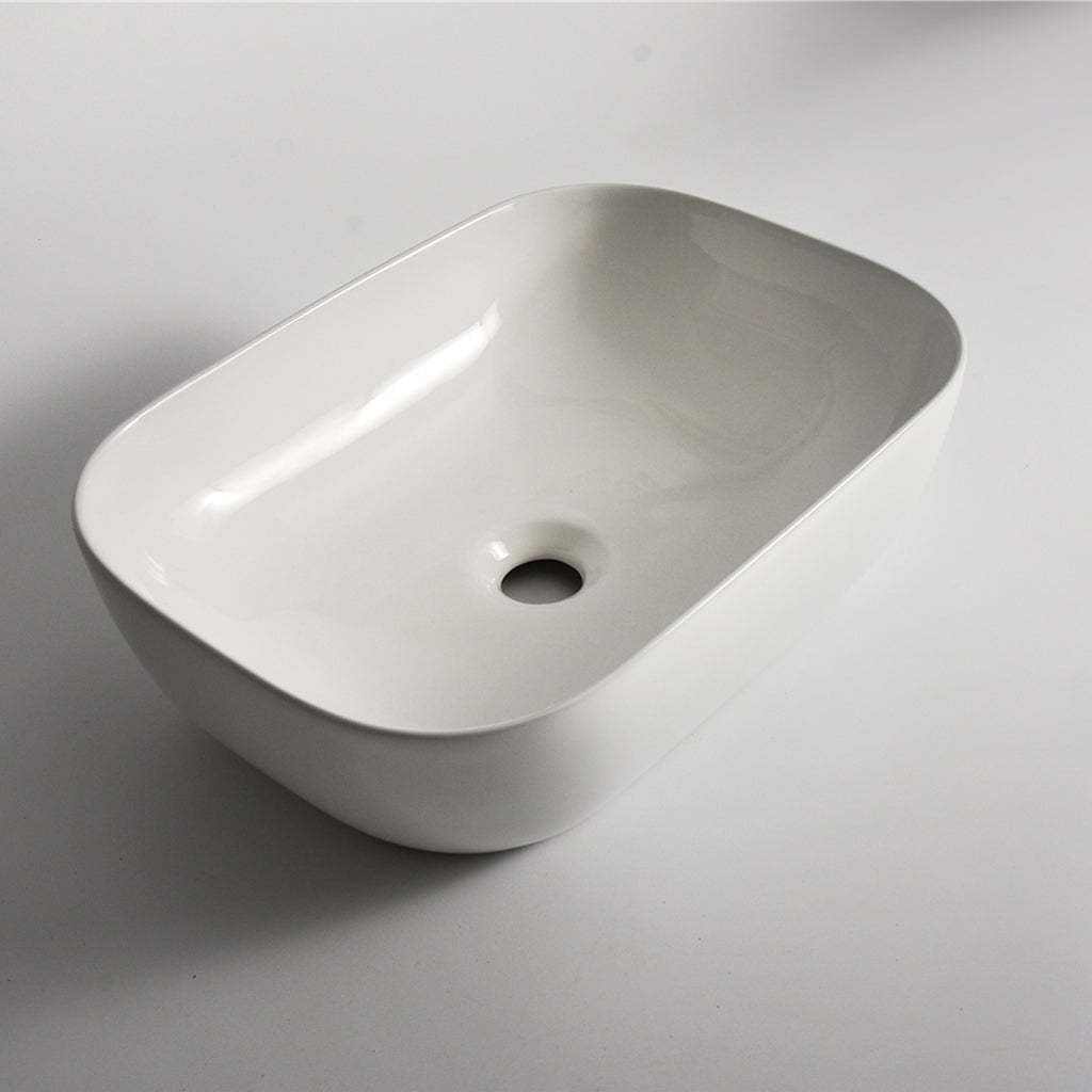 Claya Bathware Luna 460mm Rectangle Ceramic Above Counter Basin Gloss White No Overflow No Tap Hole-YT Bathroom