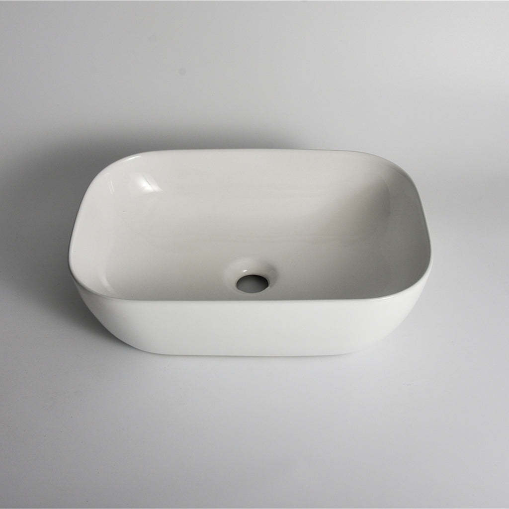 Claya Bathware Luna 460mm Rectangle Ceramic Above Counter Basin Gloss White No Overflow No Tap Hole-YT Bathroom