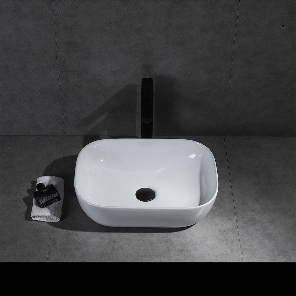 Claya Bathware Luna 460mm Rectangle Ceramic Above Counter Basin Gloss White No Overflow No Tap Hole-YT Bathroom
