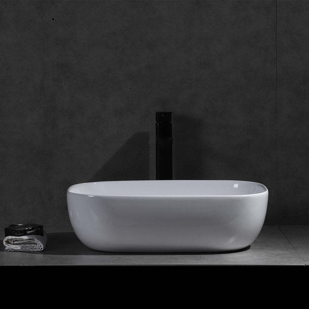 Claya Bathware Luna 460mm Rectangle Ceramic Above Counter Basin Gloss White No Overflow No Tap Hole-YT Bathroom