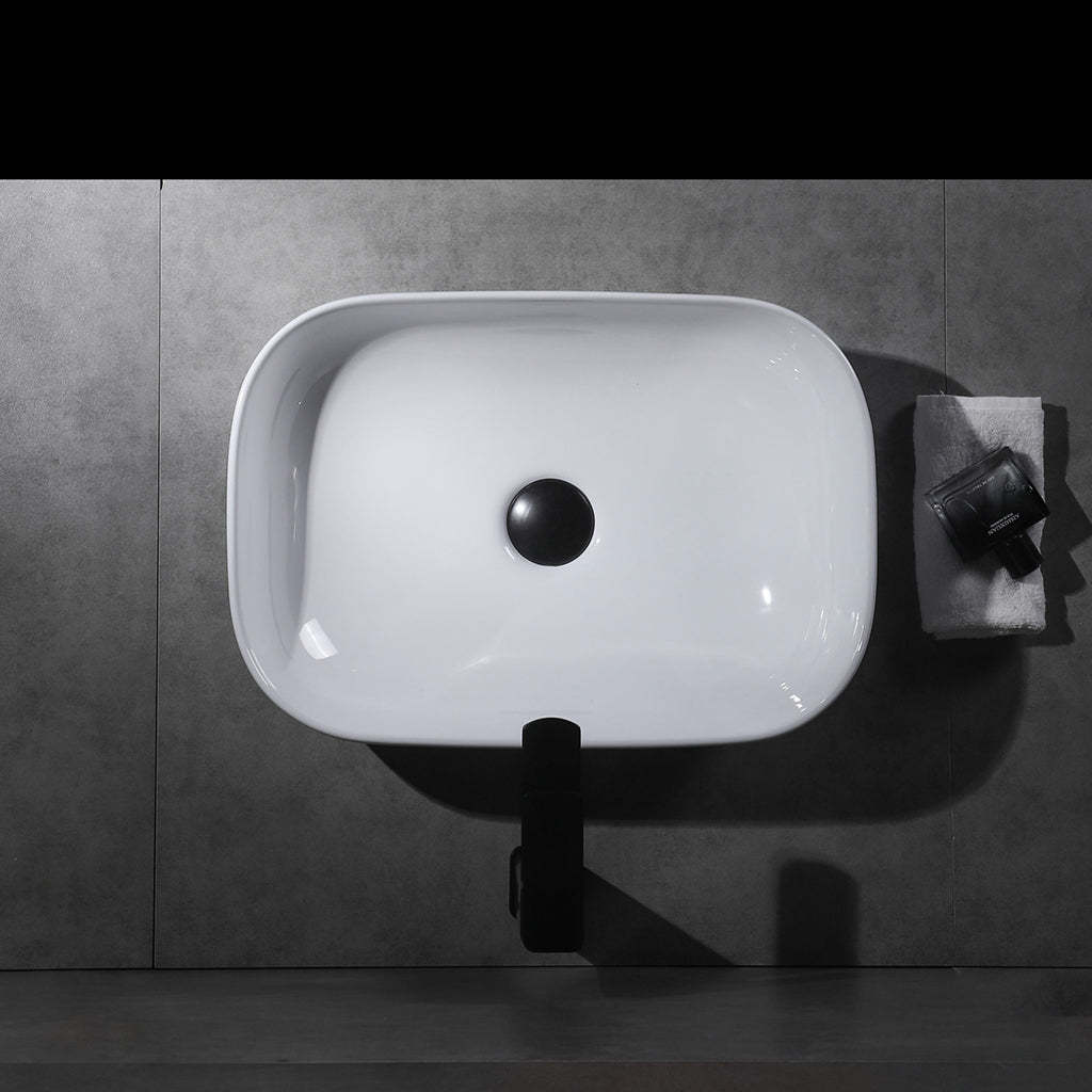 Claya Bathware Luna 460mm Rectangle Ceramic Above Counter Basin Gloss White No Overflow No Tap Hole-YT Bathroom