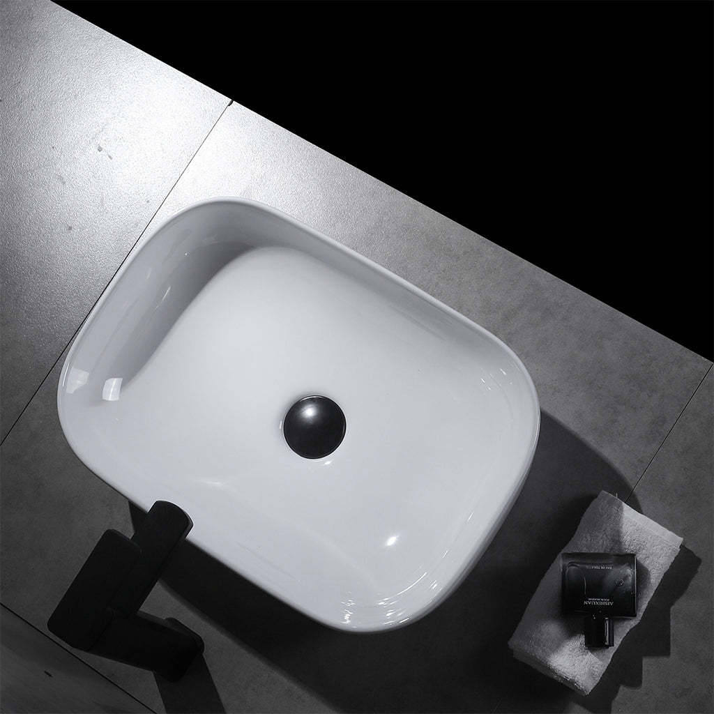 Claya Bathware Luna 460mm Rectangle Ceramic Above Counter Basin Gloss White No Overflow No Tap Hole-YT Bathroom