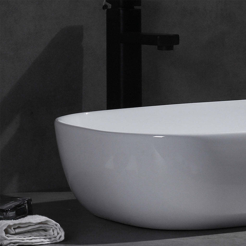Claya Bathware Luna 460mm Rectangle Ceramic Above Counter Basin Gloss White No Overflow No Tap Hole-YT Bathroom