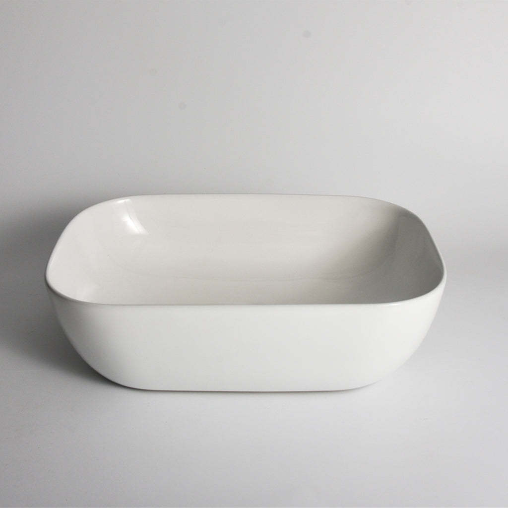 Claya Bathware Luna 460mm Rectangle Ceramic Above Counter Basin Gloss White No Overflow No Tap Hole-YT Bathroom