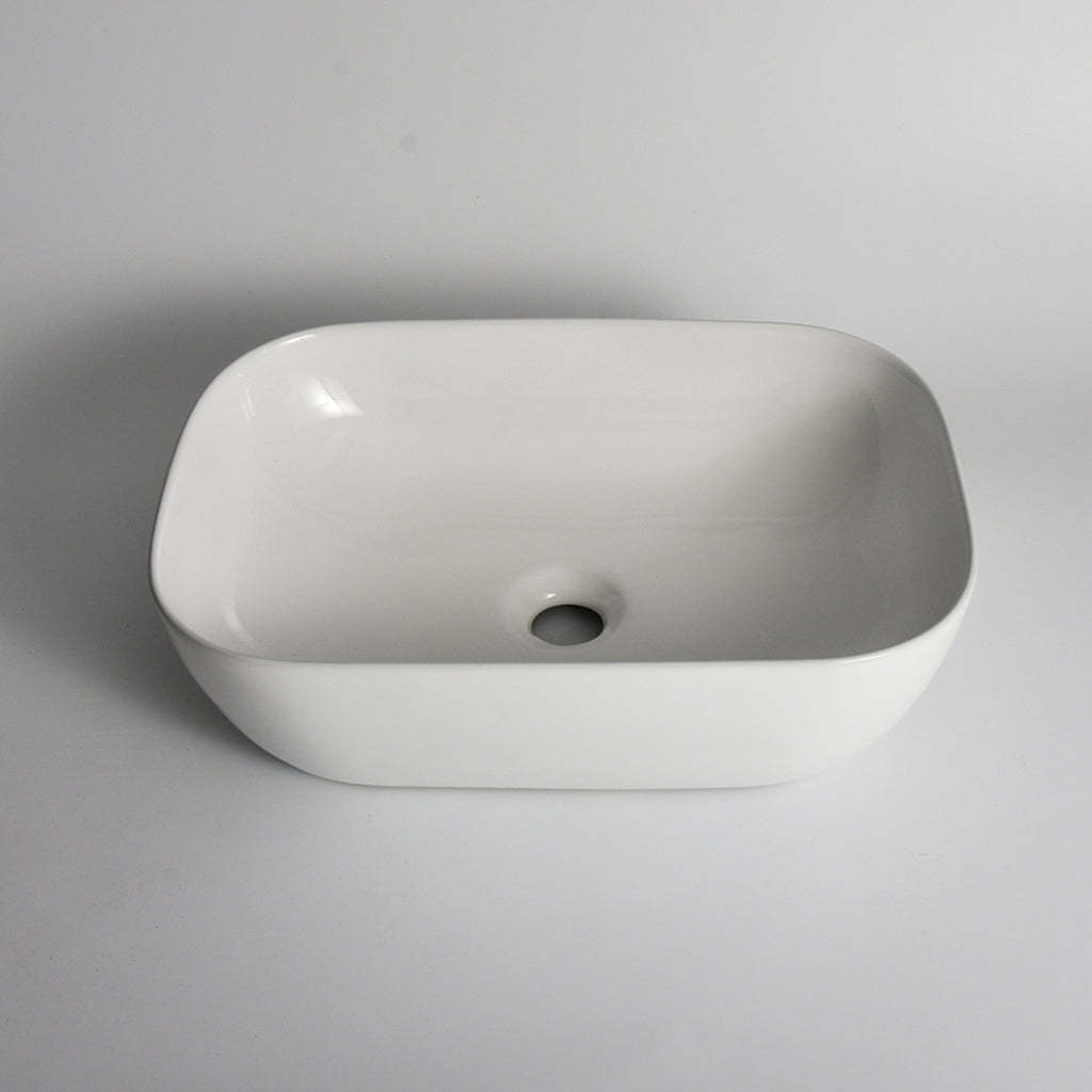 Claya Bathware Luna 460mm Rectangle Ceramic Above Counter Basin Gloss White No Overflow No Tap Hole-YT Bathroom