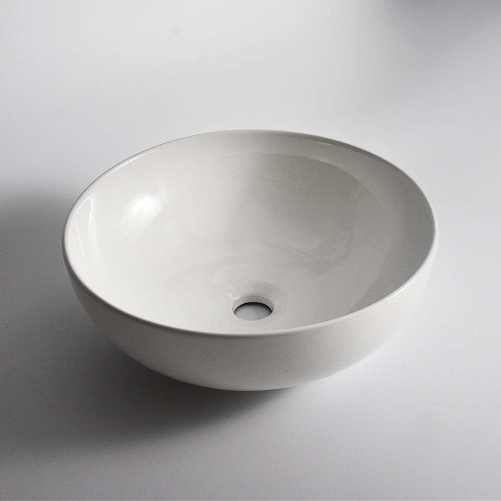 Claya Bathware Luna 400mm Round Ceramic Above Counter Basin Gloss White No Overflow No Tap Hole-YT Bathroom